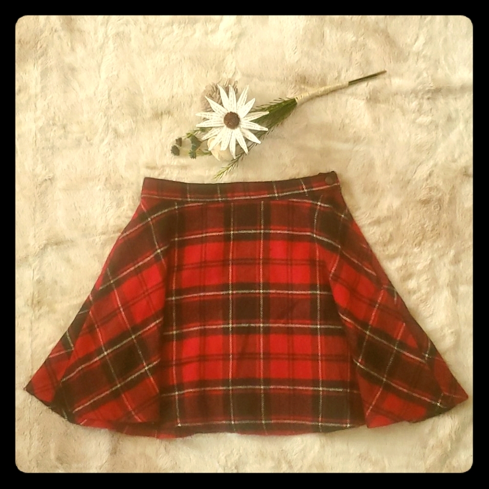 American Apparel Plaid Red Skater Circle Skirt